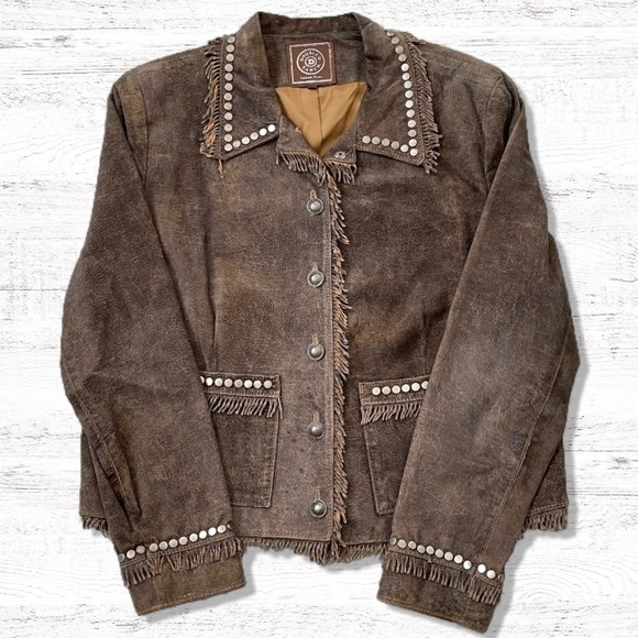 Double D Ranch Jackets & Blazers - Double D Ranch Brown Suede Studs Fringe Leather Jacket Coat Ranchwear. Size S